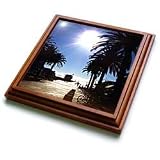 Perkins Designs Cities And Structures - Afternoon In Hermosa Beach shows setting sun over the Pacific Ocean in California - Trivets