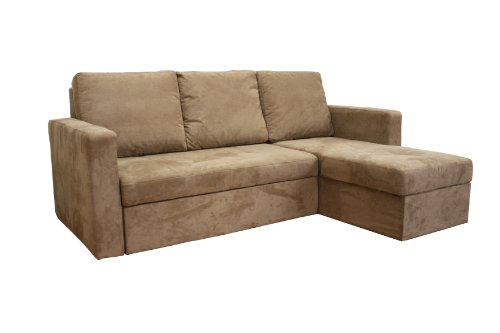 Linden Tan Microfiber Convertible Sectional / Sofa Bed