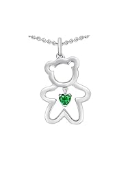 Original Star K (tm) Love Teddy Bear with 4mm Heart Shape Simulated Emerald in 925 Sterling Silver