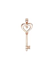 10K Rose Gold Heart Key Pendant with Diamonds