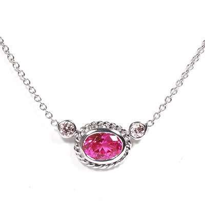 18k White Gold Diamond & Pink Sapphire Braided Pendant Necklace Ctw 0.75 Carats