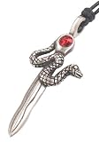 Red Crystal Snake Sword Silver Tone Pewter Pendant Necklace