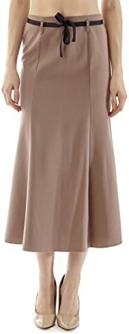 8470 Women Career Business Fitted Long Flare Skirt Beige M