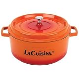 New Lacuisine 8qt Orange Cast Aluminum Casserole Dish Two Layer Interior Non-Stick Coating