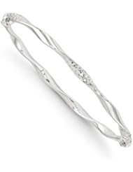 Leslies 14k White Gold 4.00mm Diamond-cut Twist Hinged Bangle