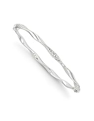 14k White gold Leslies 4.00mm Diamond cut Twist Hinged Bangle