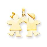 14k Solid Engraveable Small Girl on Left & Boy on Right Pendant
