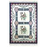 Wool and cotton rug, 'Star Roses' (4x5.5)
