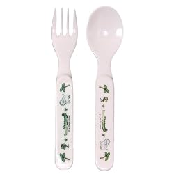 Fork Spoon Set Baby Cie La Jungle: Jungle Yellow Melamine Colorful Melamine Dinnerware with wording