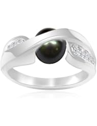 0.14 Cts Diamond & 7 mm Pearl Ring in 14K White Gold