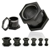 Blackline Titanium Hexagon Flesh Tunnel Plug from 8 gauge to 5/8'', in 4g (Gauge), Sold Individually