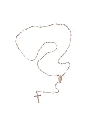 Italian .925 Sterling Silver Rosary necklace cross drop Rose Gold Plating