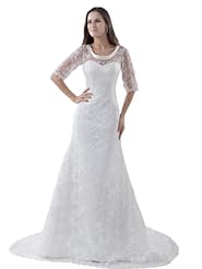 Mermaid Scoop Neck Elbow Length Sleeves  Lace Spring Fall  Dress with a Court Train  With a Bow(s)