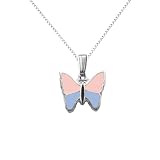 Sterling Silver Children's Pink and Blue Butterfly Pendant, 15