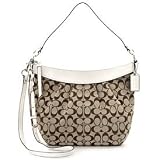 Coach Khaki Signature White Soho Zip Hobo Pleated Shoulder Handbag.