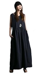 Pleated Draped Crinkled Scoop Neck Linen Jumper/Maxi Dress/Midi Dress 