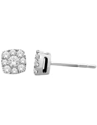 14K White Gold Rectangular Diamond Cluster Stud Earrings (1/2 carat H-I Color, SI2-I1 Clarity)