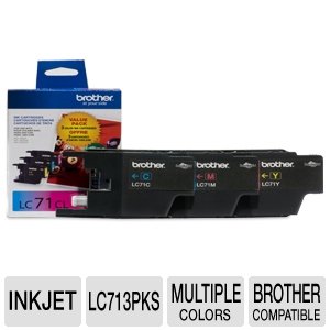 Brother LC713PKS Innobella Standard Yield Ink Cartridge - 3 Pack - 1 Each of LC71C (Cyan), LC71M (Magenta), LC71Y (Yellow)