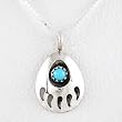 Native American Bear Paw Pendant in Sterling Silver with Turquoise Center Stone on a 16" Box Chain, #8321