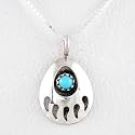 Native American Bear Paw Pendant in Sterling Silver with Turquoise Center Stone on a 16" Box Chain, #8321