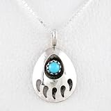 Native American Bear Paw Pendant in Sterling Silver with Turquoise Center Stone on a 16 Box Chain, #8321