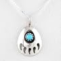 Southwestern Native American Handcrafted Bear Paw Pendant in Sterling Silver with Turquoise Center Stone on a 16" Box Chain, #8321