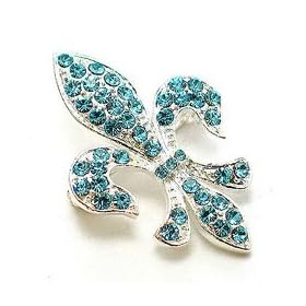 Blue Austrian Rhinestone Fleur de lis Silver-Tone Brooch Pin