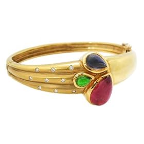 Diamond Iolite Red Tourmaline and Chrome Diopside 18k Yellow Gold Etruscan... by 