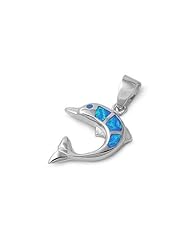Sterling Silver Womens Blue Lab Fire Opal Dolphin Pendant Ocean Fish Charm 20mm (Pendant ONLY)