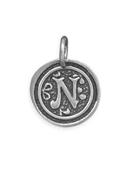Alphabet Initial N Pendant Victorian Wax Seal Charm Vintage Chic Antiqued Sterling Silver