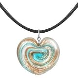 Akuamarina Collier au coeur en verre de Murano et Aventurine bleu clair-blanc