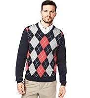 Blue Harbour Pure Cotton V-Neck Argyle Jumper