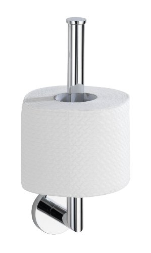 WENKO 17957100 Toilettenpapier-Ersatzrollenhalter Napoli-Revello Power-Loc - Befestigen ohne Bohren, Messing verchromt, rostfrei, 8 x 29 x 10 cm
