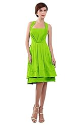 Cocktail Knee Length Ruched Lace Chiffon Halter Sleeveless Evening Dress/Bridesmaid Dress/Prom Dress/Party Dress/Wedding Dress 