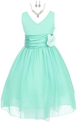 WonderfulDress Yoru Chiffon Flower Girl Dress - Free Necklace Set-Mint-12
