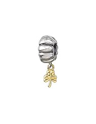 Zable (tm) 14k Shamrock Dangle Bead / Charm in 925 Silver and 14k Yellow Gold