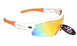 RayZor Professional Lightweight UV400 White Sports Wrap Running Sunglasses, With a 1 Piece Vented Orange Iridium Mirrored Anti-Glare Lens.