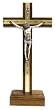 Crucifix - 9 and 1/2" Height - Brass and Wood - Freestanding - IMPORTED FROM ITALY
