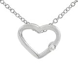 Sterling Silver Heart Necklace with One CZ Stone on the Heart