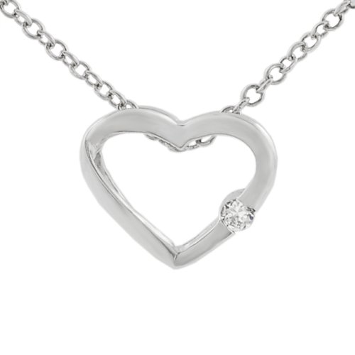 Sterling Silver Heart Necklace with One CZ Stone on the Heart