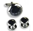Dark Cat Eyes Tuxedo Cufflinks and Studs - Stone Center with Silver Setting