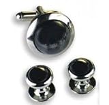 Dark Cat Eyes Tuxedo Cufflinks and Studs - Stone Center with Silver Setting