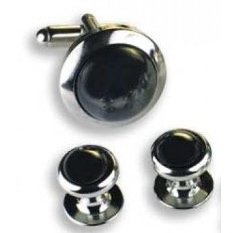 Dark Cat Eyes Tuxedo Cufflinks and Studs - Stone Center with Silver Setting