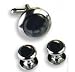 Dark Cat Eyes Tuxedo Cufflinks and Studs - Stone Center with Silver Setting