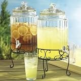 Glass Ribbed Beverage Dispenser With Stand
