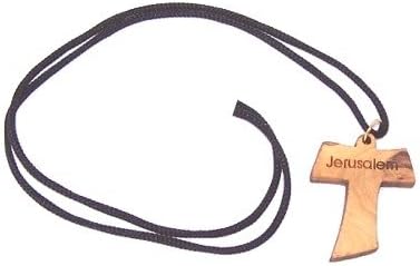 Tau Cross - olive wood necklace, necklace is 60cm long - 23.5 inches )