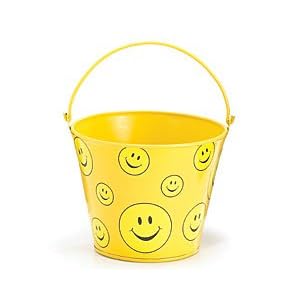 Smile Face Tin Pail Smiley Face 4.5" H Yellow Sunny