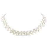 Triple Layered White Fresh Water Pearl Necklace With Copper Press Release Clasp
