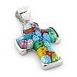 Medium Multi-Color Clear Millefiori Cross (Rhodium Plated)