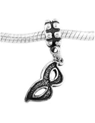 Sterling Silver Mardi Gras Masquerade Mask Dangle Bead Charm